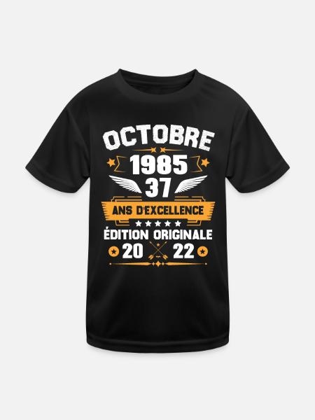 Octobre 1985 Idée Cadeau D'anniversaire 37 Ans - T-shirt sport Enfant - noir - Devant