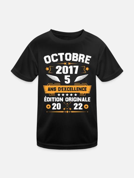 Octobre 2017 Idée Cadeau D'anniversaire 5 Ans - T-shirt sport Enfant - noir - Devant