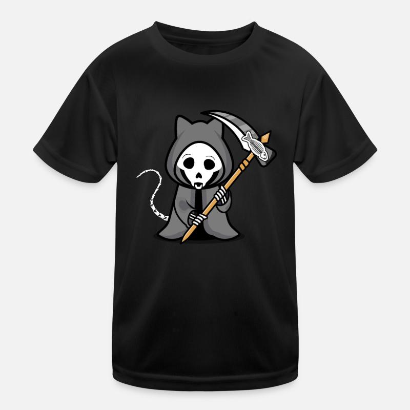 Katze Halloween Sensenmann Grim Repear Kinder Funktions-T-Shirt