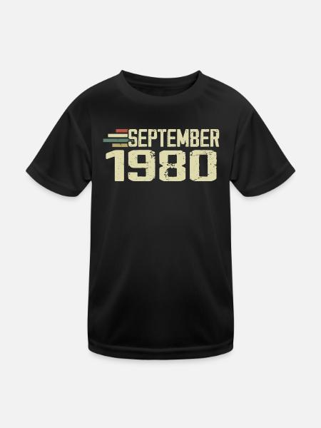 September 1980 Vintage Geschenkidee September 1980 - Kinder Funktions-T-Shirt - Schwarz - Vorne