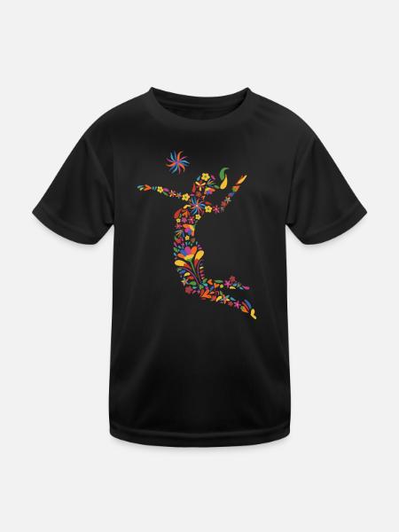 Volleyballerin Blumen Mädchen Volleyball Spielerin - Kinder Funktions-T-Shirt - Schwarz - Vorne