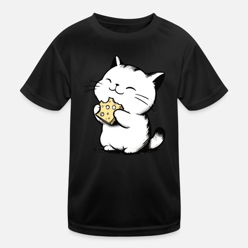 Cat Eats Cheese Cute Kitten Drawing Kids Functional T-Shirt