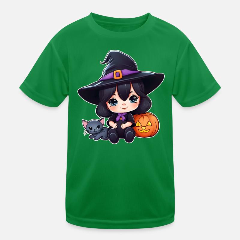 Sorcière mignonne avec chat noir et citrouille T-shirt sport Enfant