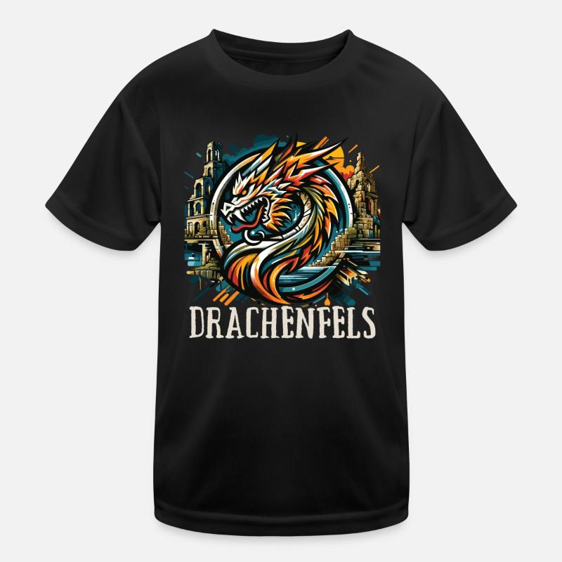 Drache Drachenkopf Logo Ruine Drachenfels Kinder Funktions-T-Shirt