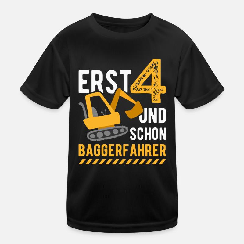 4. Geburtstag Junge 4 Jahre Bagger Kinder Funktions-T-Shirt