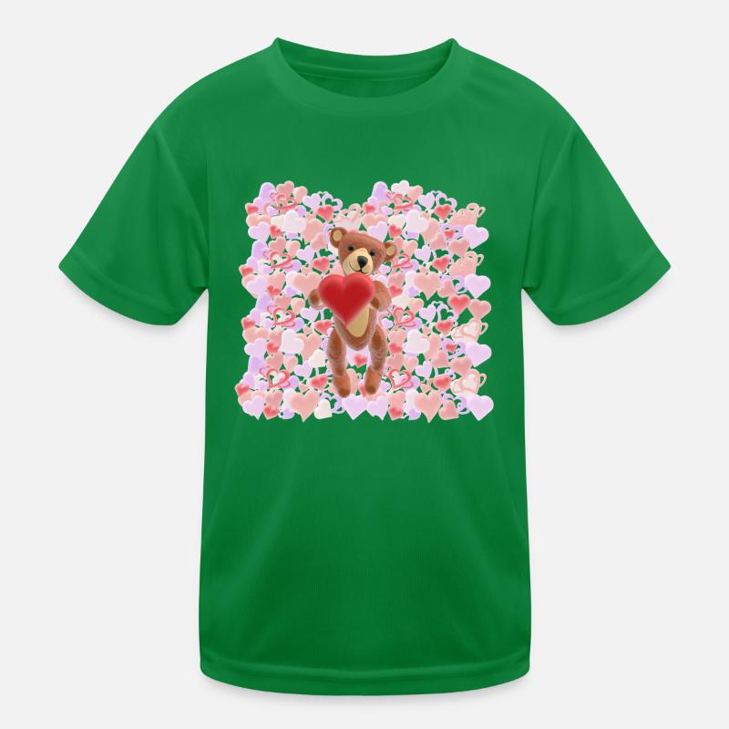 Valentine-Teddy mit einem Meer aus Herzen - 3D Kinder Funktions-T-Shirt