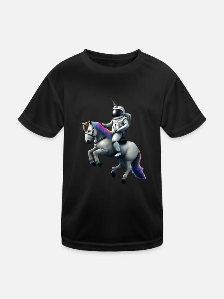 Astronaut on unicorn with unicorn helmet - Kids Functional T-Shirt - black - Front