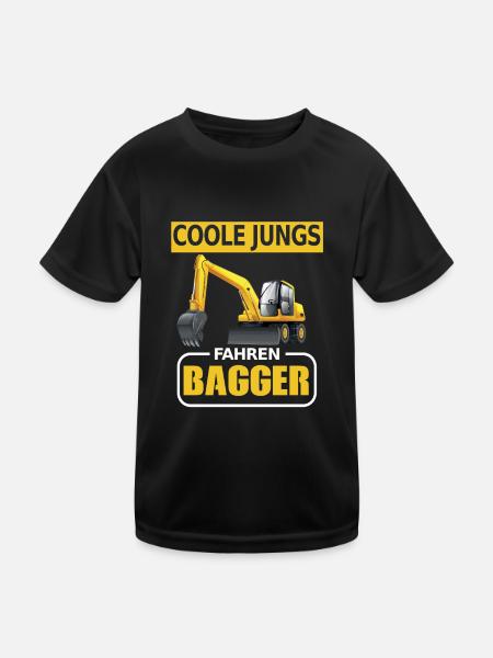 Bagger Baustelle Baggern Baggerfahrer Jungs - Kinder Funktions-T-Shirt - Schwarz - Vorne