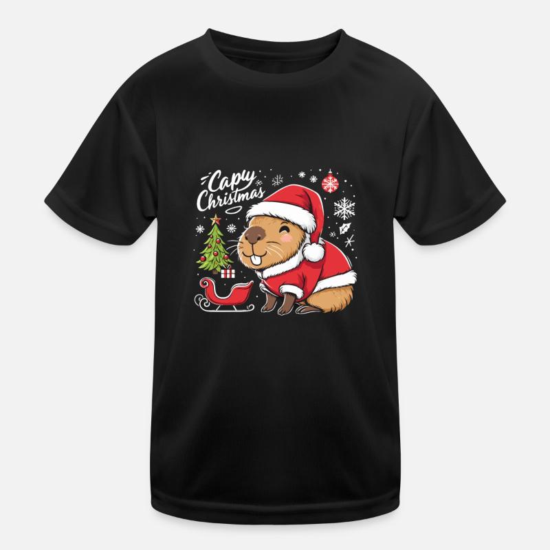 Capybara Christmas Tree Santa Claus Kids Functional T-Shirt