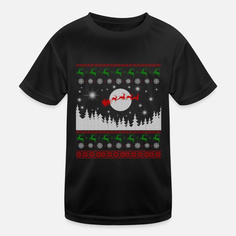 Weihnachtsmann und Rentiere Hässlicher Weihnachtspullover - Kinder Funktions-T-Shirt - Schwarz