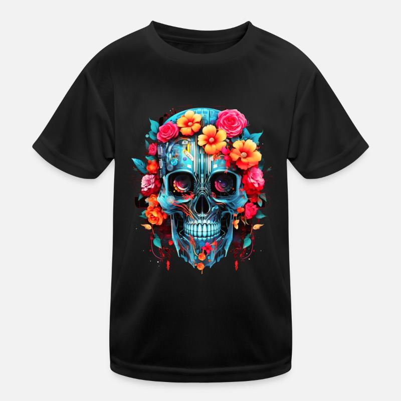 Cyborg Totenkopf Roboter Androide Sugar Skull Kinder Funktions-T-Shirt