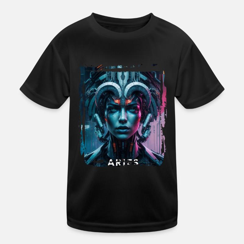 Sternzeichen Widder in der Cyberpunk-Ära Zukunft Kinder Funktions-T-Shirt