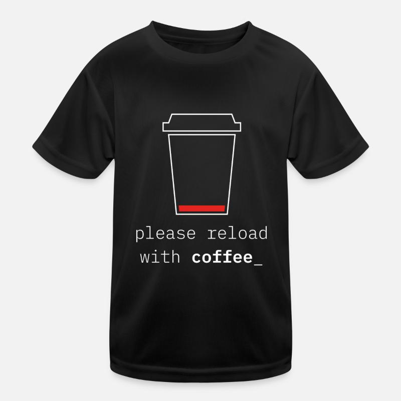 Aufladen mit Kaffee – Low Battery & Coffee Kinder Funktions-T-Shirt