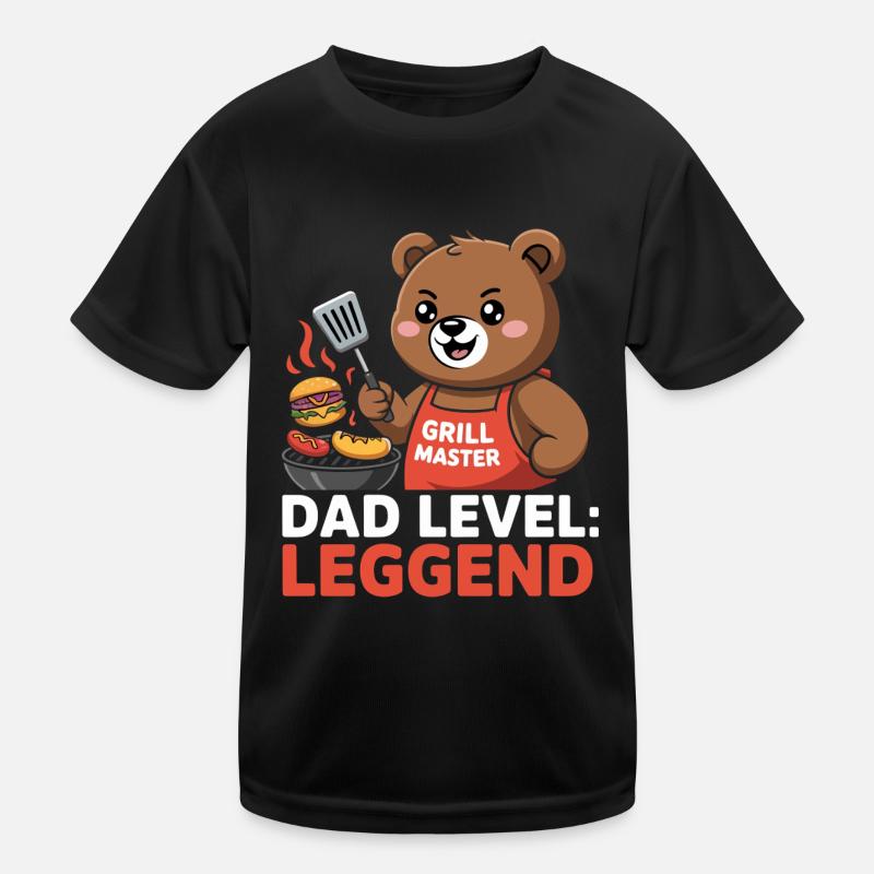 Dad Level: Leggends Grill Master Bear - Kids Functional T-Shirt - black
