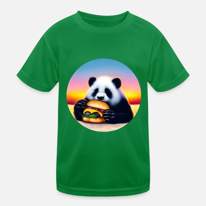 Panda at Cheeseburger Sunset Kids Functional T-Shirt