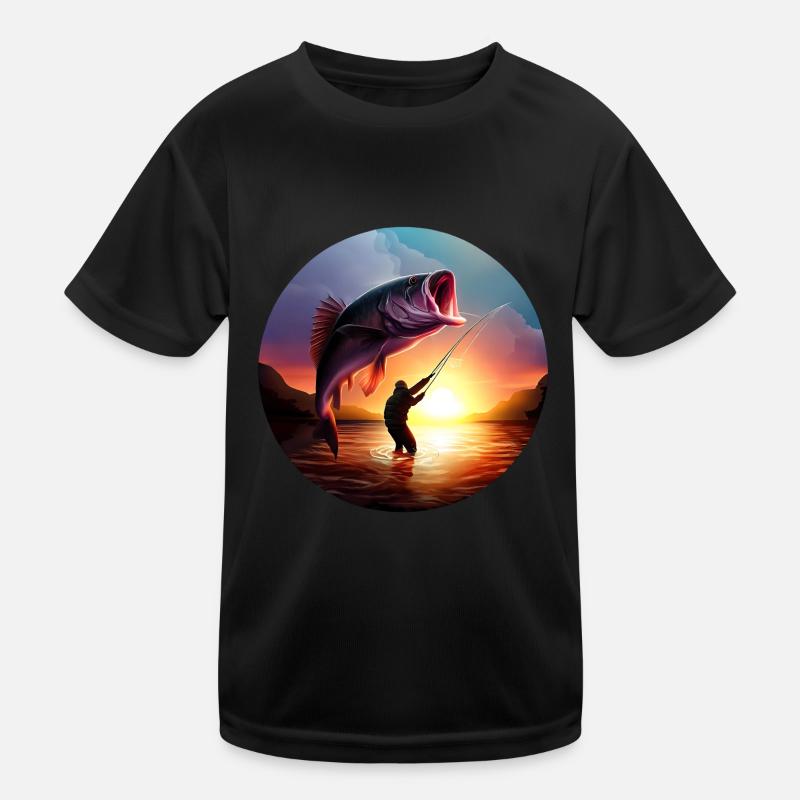 Pêcheur avec coucher de soleil de poisson géant T-shirt sport Enfant