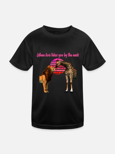 Safari Love Lion and Giraffe - Kids Functional T-Shirt - black - Front