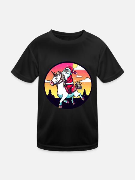 Unicorn Santa Claus - Kids Functional T-Shirt - black - Front