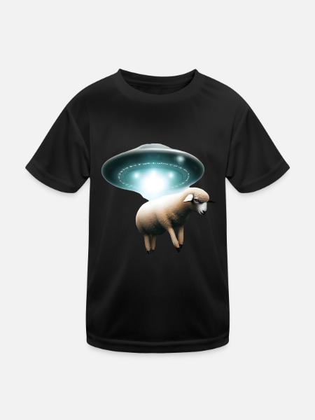 Schaf Entführung durch UFO - Kinder Funktions-T-Shirt - Schwarz - Vorne