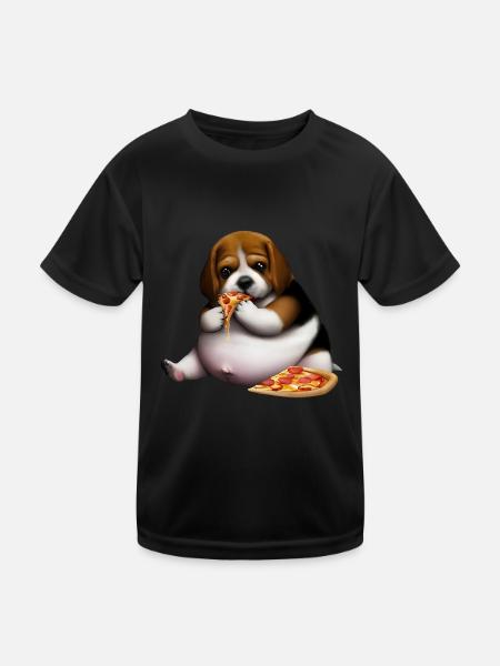 Pizza Lover Beagle Dog - Kids Functional T-Shirt - black - Front