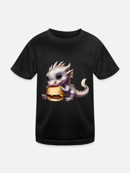 Cheeseburger Drache - Kinder Funktions-T-Shirt - Schwarz - Vorne