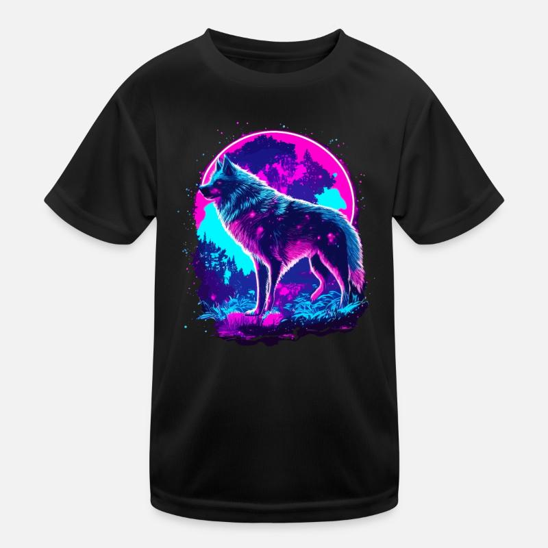 Wolf’s Art Synthwave Néon Psychédélique T-shirt sport Enfant