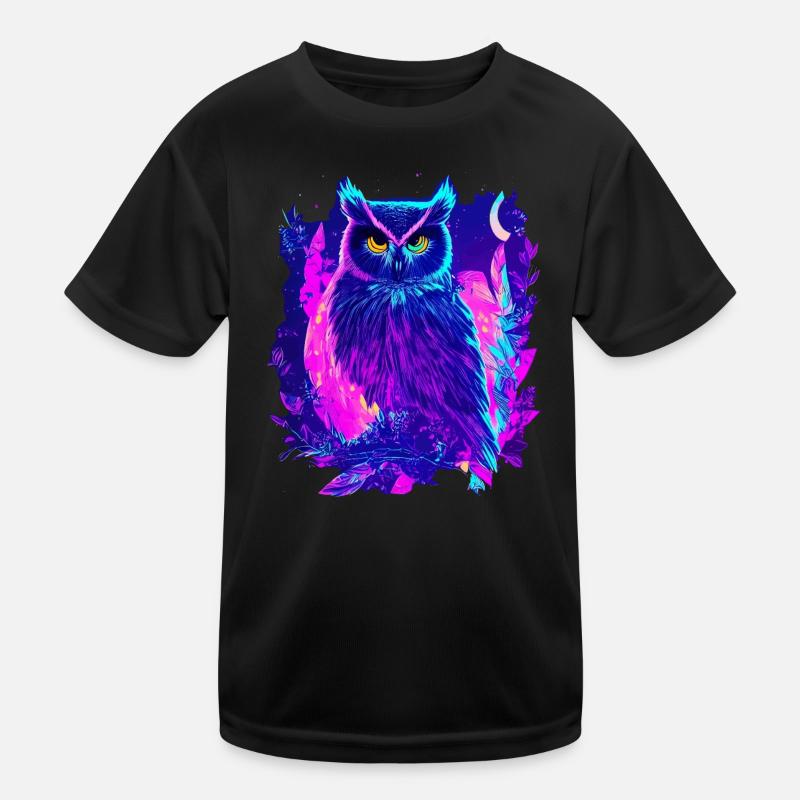 Neon leuchtende Eule Synthwave Kinder Funktions-T-Shirt