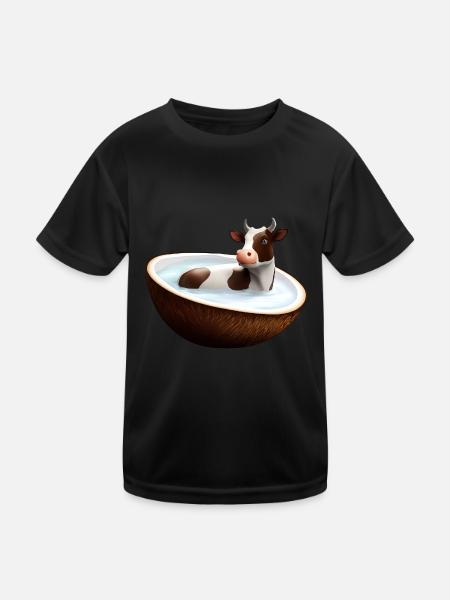 Cow in coconut - Kids Functional T-Shirt - black - Front