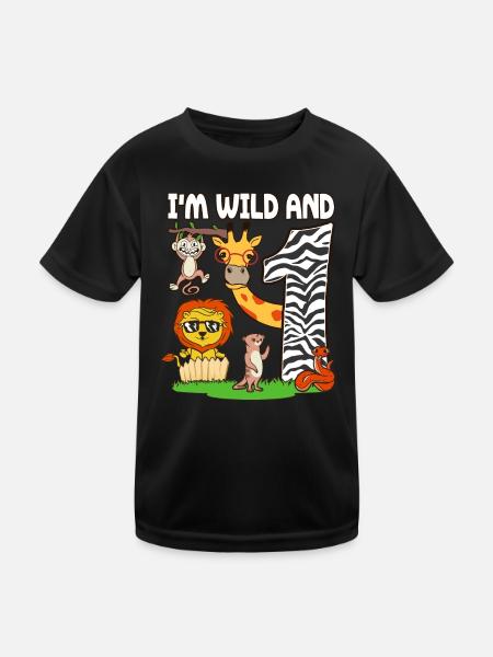 1. Geburtstag Zoo Tiere Safari 1 Jahr alt - Kinder Funktions-T-Shirt - Schwarz - Vorne