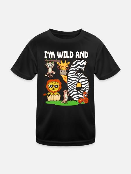 6. Geburtstag Zoo Tiere Safari 6 Jahre alt - Kinder Funktions-T-Shirt - Schwarz - Vorne