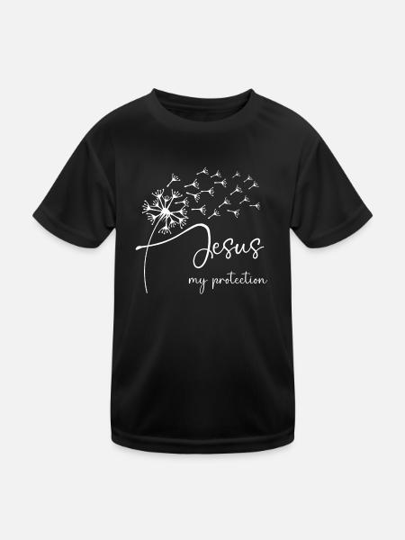 Jesus, my protection has a chic dandelion graphic - Kids Functional T-Shirt - black - Front