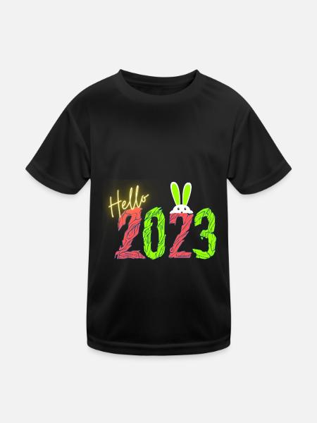 Bonjour 2023 bonne année - T-shirt sport Enfant - noir - Devant