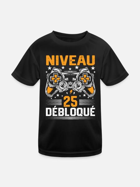 Niveau 25 débloqué / Anniversaire 25 ans gamer - T-shirt sport Enfant - noir - Devant