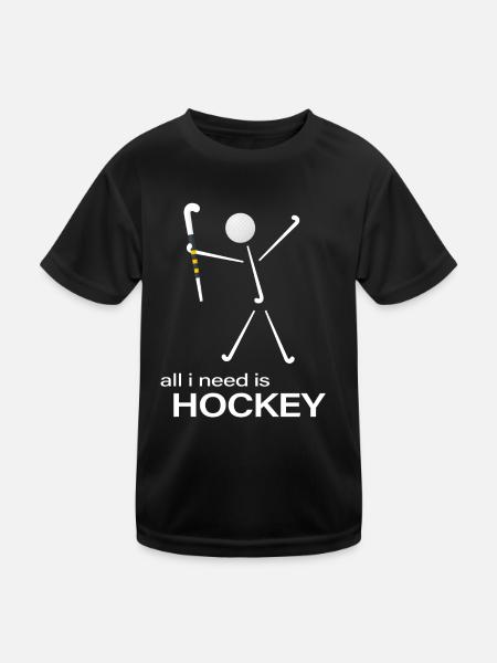 Hockey Feldhockey Hockeyschläger Hockey-Männchen - Kinder Funktions-T-Shirt - Schwarz - Vorne