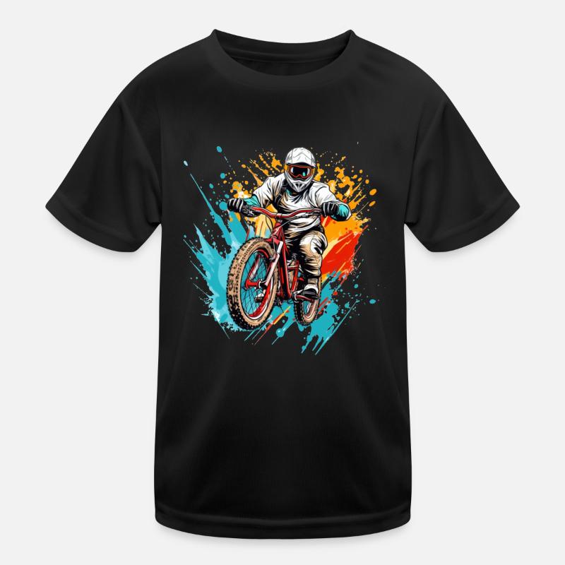 BMX Fahrer in eindrucksvollen Farben Kinder Funktions-T-Shirt