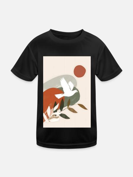 Boho Dove Wandkunst, Digitaler Download, Moderner - Kinder Funktions-T-Shirt - Schwarz - Vorne