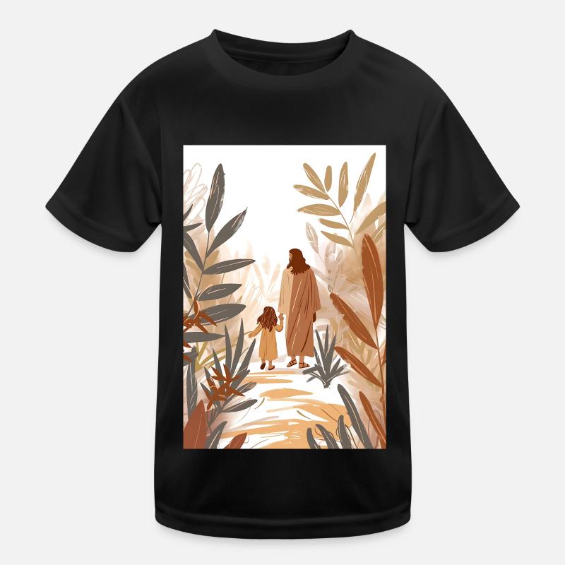 "Jesus, der mit einem Mädchen geht, religiöse Kinder Funktions-T-Shirt