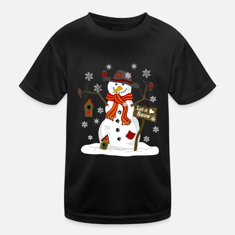 Schneemann - Kinder Funktions-T-Shirt - Schwarz
