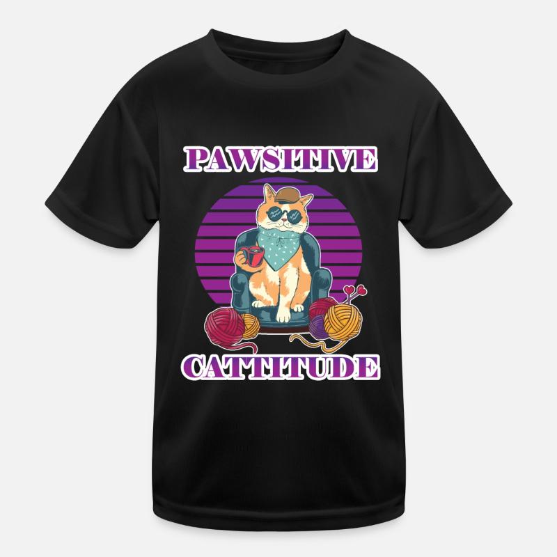 Pawsitive Cattitude - T-shirt sport Enfant - noir