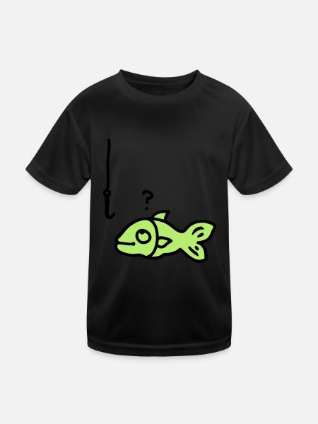 Fisch Angelhaken - Kinder Funktions-T-Shirt - Schwarz - Vorne