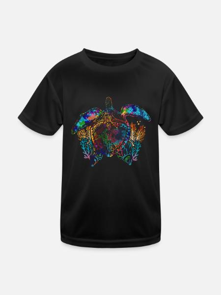 Buntes Ozean Tier Geschenk Hawaii Schildkröte - Kinder Funktions-T-Shirt - Schwarz - Vorne