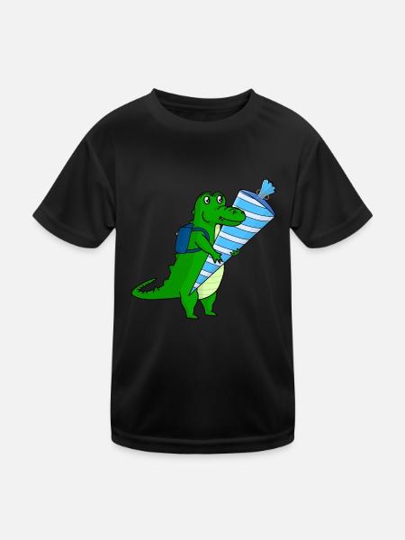 Aligator with school bag enrolment - Kids Functional T-Shirt - black - Front