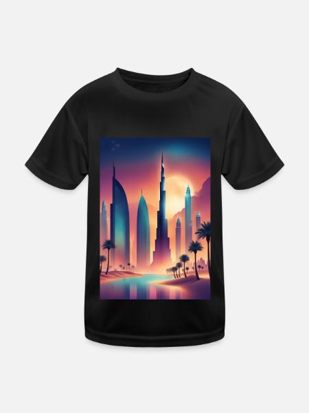 Buntes östliches Stadtbild - Kinder Funktions-T-Shirt - Schwarz - Vorne