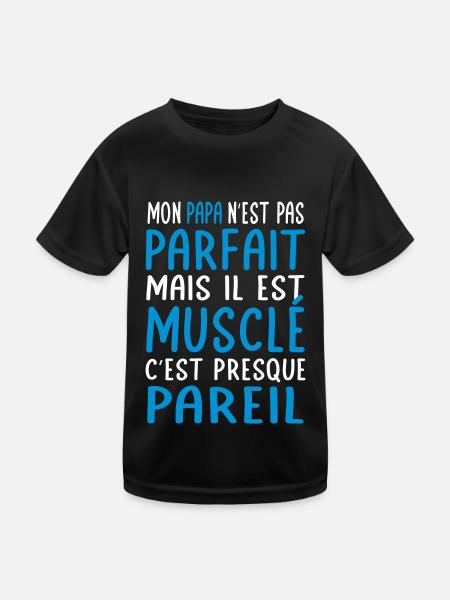 Mon papa n'est pas parfait - Musclé - T-shirt sport Enfant - noir - Devant