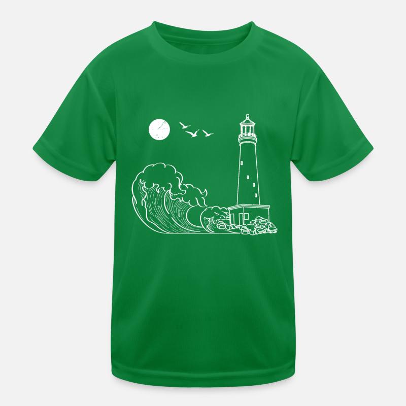Sea Waves Seagulls Gift Full Moon Lighthouse Kids Functional T-Shirt