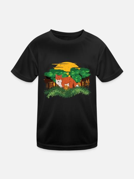 Waldbewohner Wald Tier Geschenk Vollmond Fuchs - Kinder Funktions-T-Shirt - Schwarz - Vorne