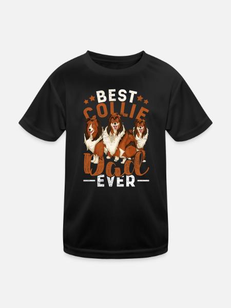 Collie Papa Dogs Father's Day Gift Long Hair Collie - Kids Functional T-Shirt - black - Front