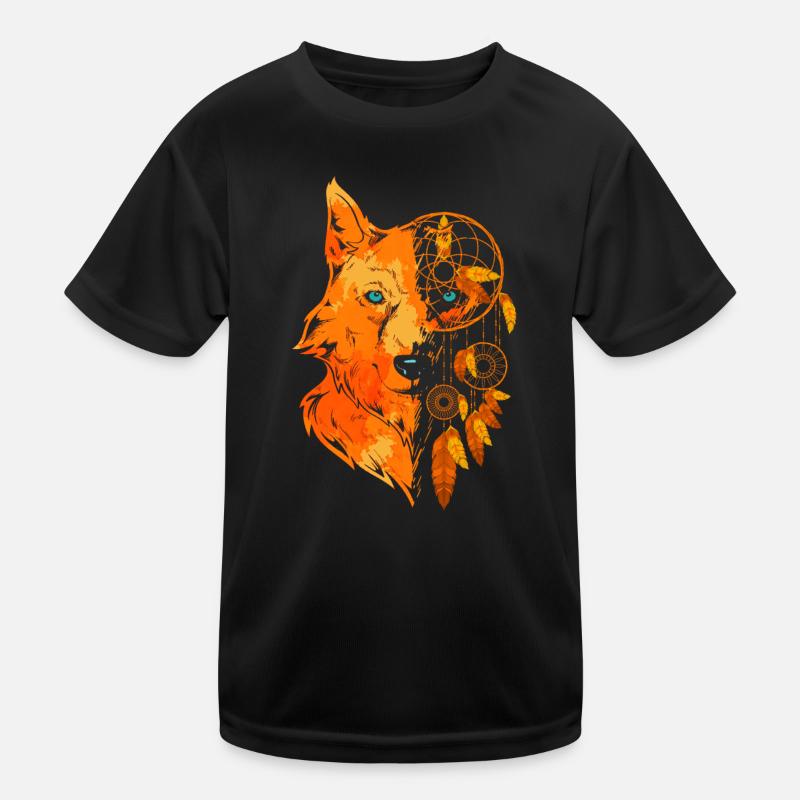 Raubtier Wolf Tier Geschenk Indianer Traumfänger Kinder Funktions-T-Shirt