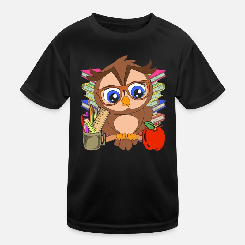 Schule Tiermotiv Geschenk Schulanfänger Eule - Kinder Funktions-T-Shirt - Schwarz