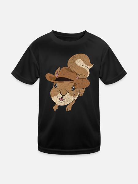 Cowboy Animal Motif Gift Squirrel - Kids Functional T-Shirt - black - Front